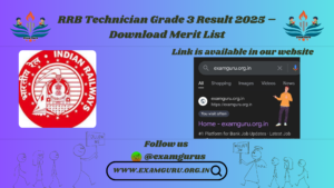 RRB Technician Grade 3 Result 2025 – Download Merit List