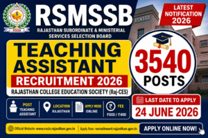 RSMSSB Teaching Assistant Recruitment 2026 RSMSSB Teaching Assistant Recruitment 2026