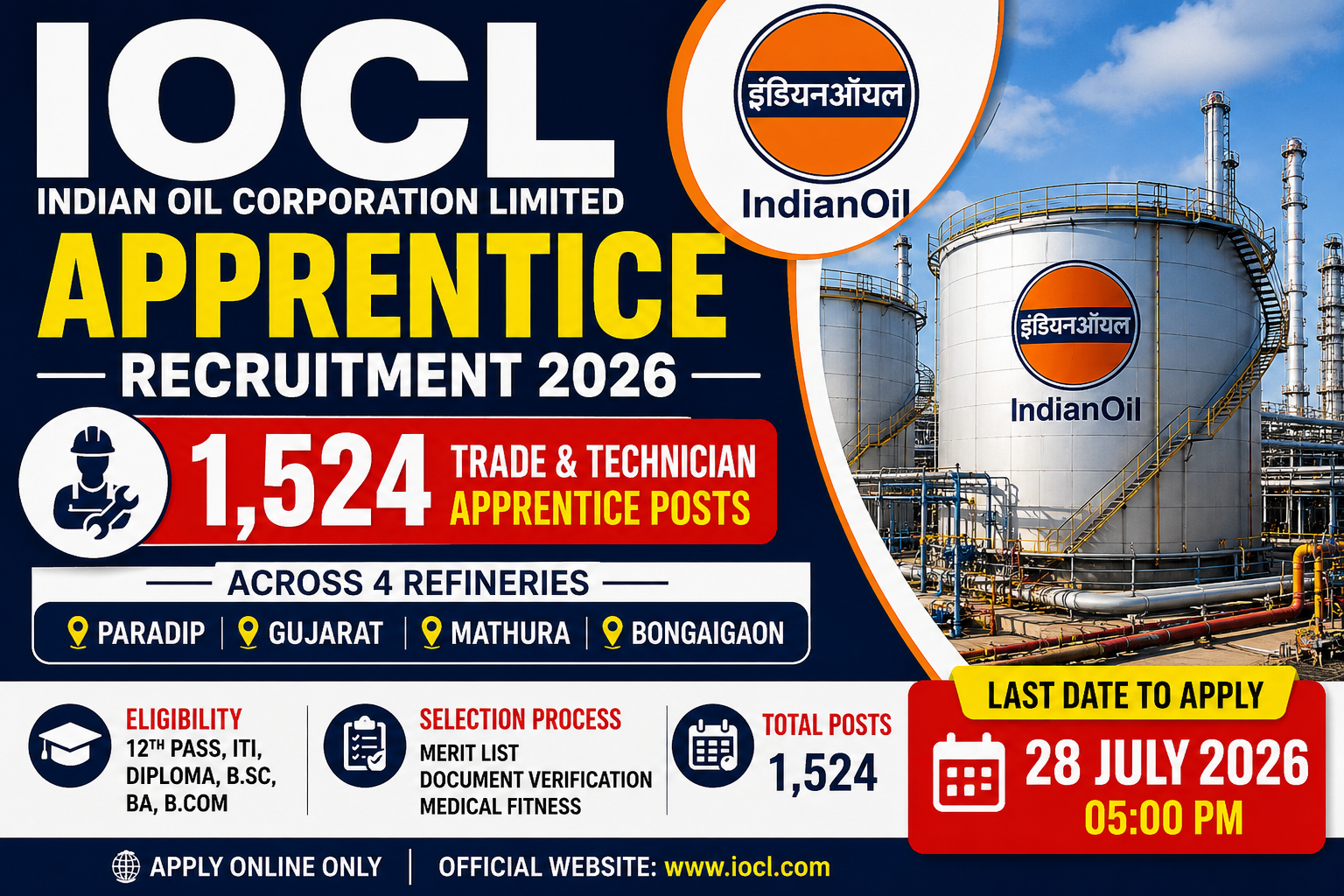 IOCL Apprentice Recruitment 2026 - examguru.org.in