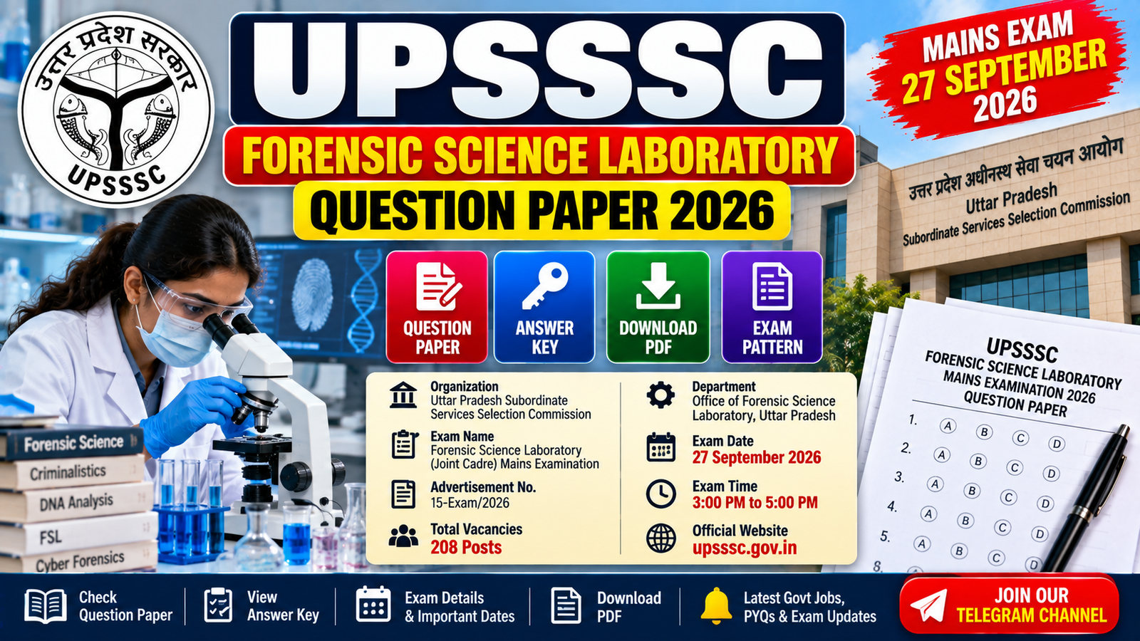 UPSSSC Forensic Science Laboratory Question Paper 2026