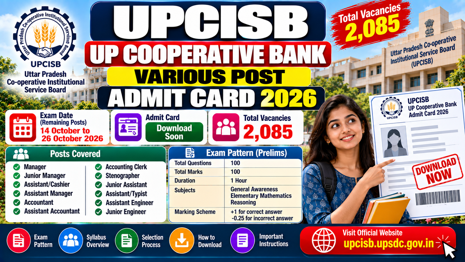 UPCISB UP Cooperative Bank Various Post Admit Card 2026